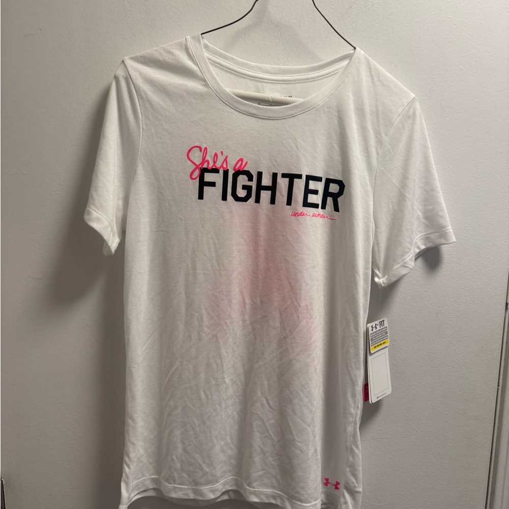 *Under Armour White T-Shirt with Pink Ribbon Graphic